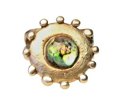 Anel de bronze dourado estilo antigo - Pedra Abalone - Tamanho 10 - Imagem 1 de 4