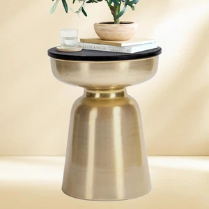 Adler Metal Accent Side Table, 16" Natural Granite Top, Brushed Brass Base, H... - Picture 1 of 9