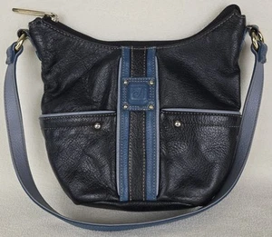 Stone Mountain Shoulder Purse Black Blue Genuine Leather Zip Close Pockets - Imagen 1 de 8