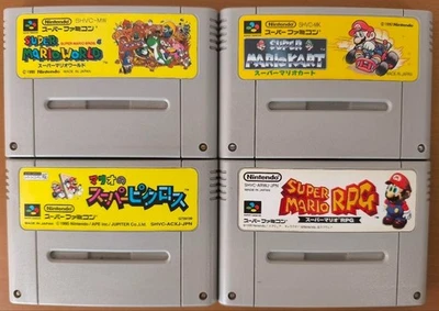 Nintendo SFC Super Famicom Super Mario Kart & World & Picross & RPG Set USED - Image 1 of 2