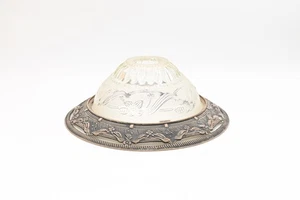 Vintage Glass and Metal Ceiling Light Domed Frosted Floral & Leaves Design 11" - Picture 1 of 7
