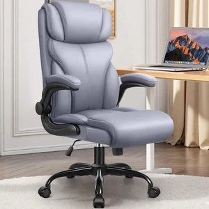 Office Chair, Leather Chair with Adjustable High Back Flip-up Armrests,Ergono... - Picture 1 of 8