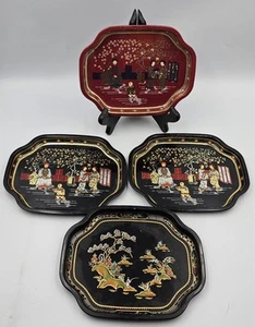 Vintage Asian Tin Serving Tray Elite Trays Made in England Set of 4 - Picture 1 of 10