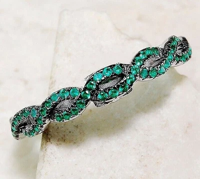1CT Treated Emerald 925 Solid Sterling Silver Ring Sz 6 MP3 - Image 1 of 4