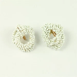 ✅ Vintage Pair Jewelry Clip On Earrings White Bead Love Knot Gold Plate Stud - Picture 1 of 2