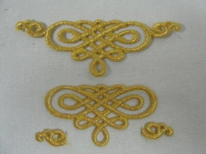 3.75 In Gold Elaborate Scroll Iron On Embroidered Patch Adjustable Design - Picture 1 of 1
