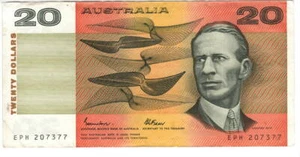 AUSTRALIA $20 Dollars VF/XF Banknote (1985) P-46e Johnston-Fraser Prefix EPH - Picture 1 of 2