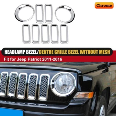 9x Chrome Front Bumper Headlight &Grille Insert Cover For Jeep Patriot 2011-2016 Foto 1 de 4