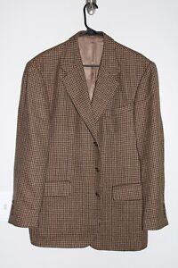 BROWN HOUNDSTOOTH OSCAR de la RENTA 100% WOOL TWEED SPORT COAT  42R suit jacket