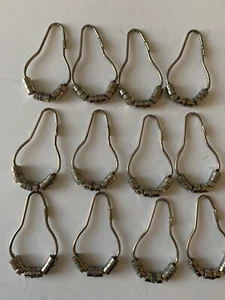 Set Of 12 Vintage Shower Curtain Hooks Stainless Steel Teardrop Shape Rollers - Picture 1 of 6