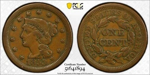 PCGS VF30 1853 Braided Hair Large Cent Very Fine - Picture 1 of 3