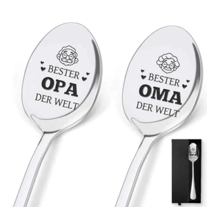 Kaffeelöffel Geschenk für Opa und Oma, 2 Stück Müslilöffel mit Gravur, Edelstahl - Bild 1 von 6