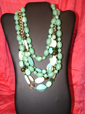 Vtg Faux Turquoise Czech crystal beads of var shapes & Faux Jadite Acrylic beads - Image 1 of 4
