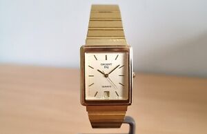 Vintage Orient EQ GP gold dial men's quartz watch boxed - repair or spares.