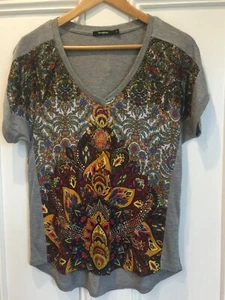DESIGUAL - Grey fine knit tunic top with bright silky front. Size S, 36" bust - Picture 1 of 8