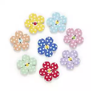 30pcs Flower Wood Buttons for Sewing Scrapbooking Clothing Headwear Decor 20mm - Picture 1 of 3