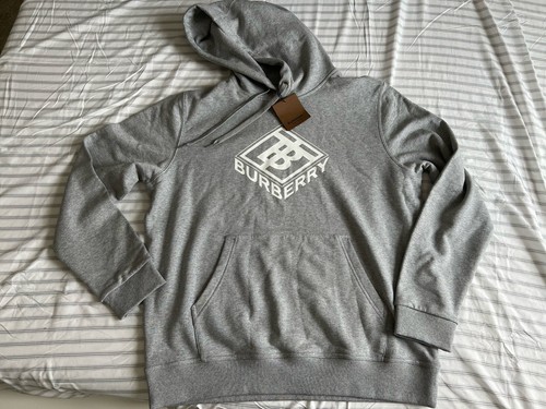 Felpa con cappuccio pullover uomo BURBERRY ALBIAN COTONE TB LOGO nuova con etichetta autentica taglia L