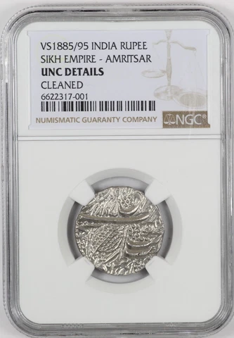 NGC UNC Det. VS1885/93 India Rupee Sikh Empire - Amritsar Silver Coin Cover