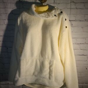 St Johns Bay Fuzzy  Sweatshirt Sz XL Ivory Long Sleeve Button neck Womens NWT