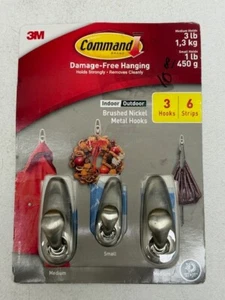 Indoor Outdoor Gebürstetes Nickel Metall Haken 3 Haken 6 Streifen 1 Klein 2 Mittel - Bild 1 von 8