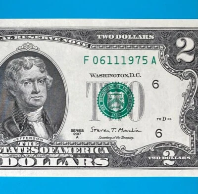 June 11, 1975 / 6 November 1975 (F 06111975 A) BIRTHDAY $2 Two Dollar Bill *UNC* - Image 1 of 4