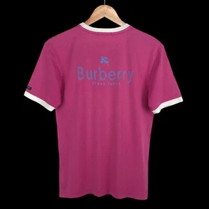 Burberry Black Label Spell Out Big Logo Pink Ringer Tee Shirt 2 Fit S - Picture 1 of 8