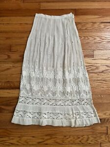 Vtg 1920's Embroidered Eyelet Pleated Cotton White Skirt 24