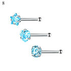 3Pcs Surgical Steel L Shaped Nose Stud Rings Piercing Jewelry Zircon Nose Rin *