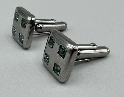 Signed Swarovski Cufflinks Blue Tanzanite Crystals Silver Tone - Image 1 of 4