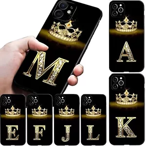 Custodia Diamond Crown iniziale nera nomi lettera iPhone 16 15 14 13 Pro Max - Foto 1 di 26