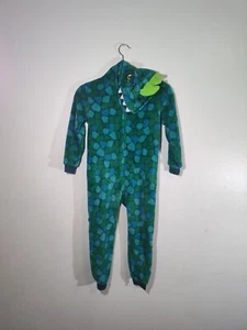 Boys Dinosaur Hooded Fleece Sleeper Pajamas 1 Piece Sz 5/6 Green Blue Saint Eve - Picture 1 of 24