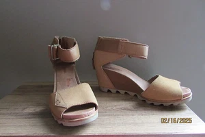 Sorel Joanie II tan brown platform Leather wedge open toe sandals-sz 8 - Picture 1 of 10