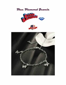 CHEAP Butterfly Heart Link Ankle Bracelet Silver Plate Fits up to 12" USA SELLER - Picture 1 of 3