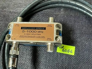 Monster Cable Splitter 3 way 5-1000Mhz 1 input 3 output + 6'6" Coax Cable IN6046 - Picture 1 of 6