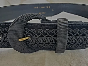 De Colección Cinturón de Cadera Ancho Gamuza Cuero Negro Gimp Trenza Bobo Retro Bruja Occidental Talla L - Imagen 1 de 7