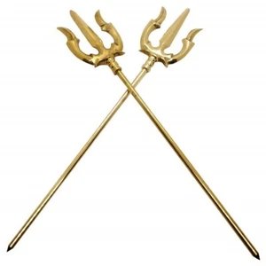 2 PCs Lord Shiva Trident Golden Trishul For Pooja 18 Inch Long Assembled India - Picture 1 of 3