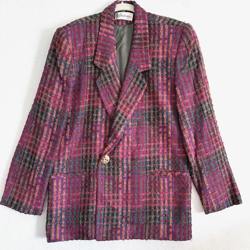 VTG Womens Blazer 6 Plaid Wool Blend Maroon Tweed Button 90s USA VP Collections - Image 1 of 4