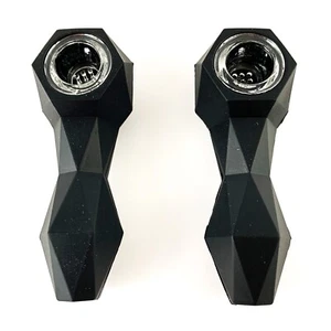 2X BLACK DIAMOND Geometric Silicone Tobacco Smoking Pipes w/ Glass Bowls - Picture 1 of 9