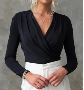 NEW TIGERMIST BLACK LONG SLEEVE DRAPE JERSEY BODYSUIT TOP 8 10 - Picture 1 of 6