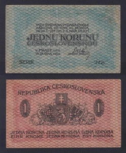Banconota Cecoslovacchia 1 koruna 1919 P.-6a BB+/VF+ - Picture 1 of 1