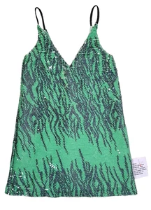ASOS Design Zebra Sequin Mini Dress Green Black Sleeveless Cami Lined NEW UK 8 - Picture 1 of 15