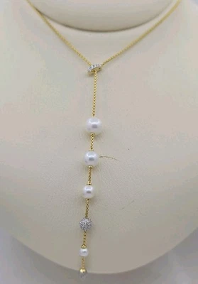 Collar David Yurman Y, perlas, diamantes, oro amarillo de 18 k, 16/24 pulgadas Foto 1 de 4