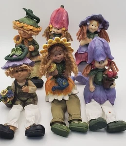 Vintage Resin Flower Garden Children Shelf Sitters Set Of 6 - Picture 1 of 7