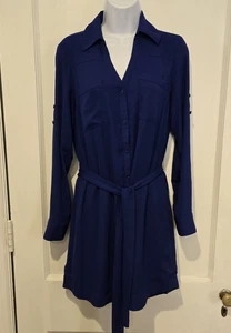 Women's Express Portofino Shirt Dress Lined Royal Blue Roll Tab Sleeves Small - Picture 1 of 12