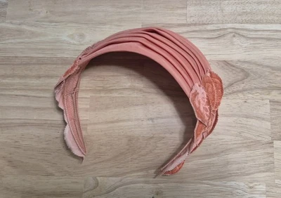 Vintage Headpiece/Headband Peach With Velvety Leaves On Both Sides - Image 1 of 4