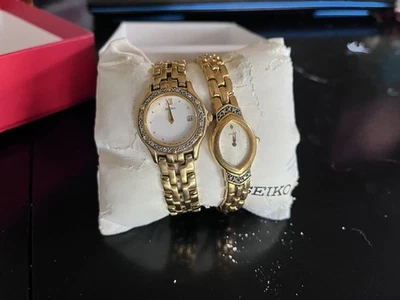 2 Seiko Ladies Occasion Oval Watch 90s Gold & Diamond NEW Two-Tone 7N89-0449 - Image 1 of 4