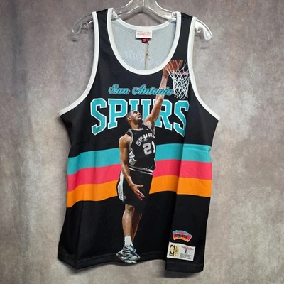 NWT Mitchell & Ness NBA San Antonio Spurs Tim Duncan 21 AOP Mesh Jersey L $75 - Image 1 of 4