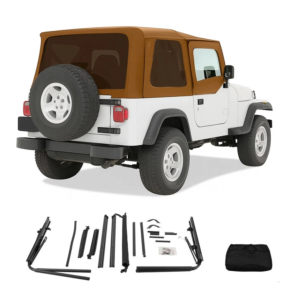Soft Top Kit Upper Doors and Tinted Windows Tan For 1987-1995 Jeep Wrangler YJ - Image 1 of 4