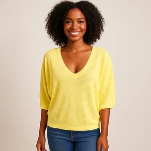 New York & Company Yellow Knit V-Neck Batwing Sleeve Pullover Top Size L (NWT) - Picture 1 of 11
