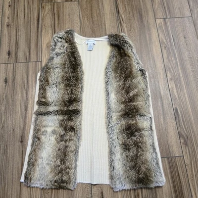 Chaleco para mujer Liz Claiborne tejido crema con ribete de piel sintética talla S (989) Foto 1 de 4